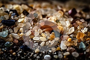 Close up macro shot of sand grains under microscope.