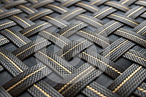 Intricate black woven fiber texture with elegant metallic gold accents.