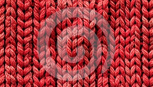 Close Up Macro Texture of Red Knitted Wool Fabric Pattern Background