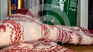 Close up macro view of the knitting.