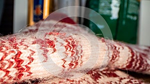 Close up macro view of the knitting.