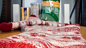 Close up macro view of the knitting.