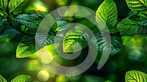 Vibrant Green Leaves with Soft Bokeh Background