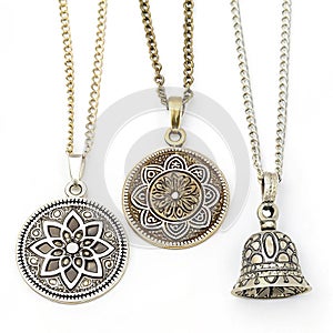 Macros of chain pendants isolated on transparent background photo