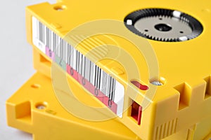 Close up with magnetic tape data storage. LTO-10