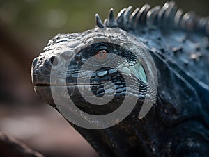 close up of majestic blue iguana in the nature