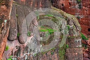 Close up of majestic Giant Leshan Buddha hands