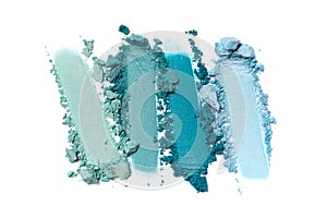 Close-up of make-up swatch. Smear of crushed blue eye shadow