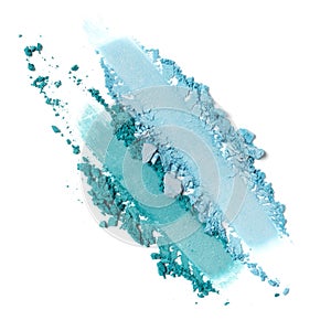 Close-up of make-up swatch. Smear of crushed blue eye shadow