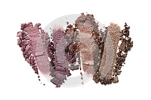 Close-up of make-up swatch. Smear of crushed brown and purble eye shadow