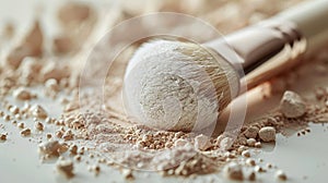 Close-up of makeup brush with loose powder photo