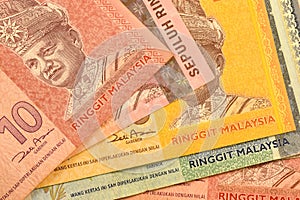 Close up Malaysia Ringgit currency note MYR