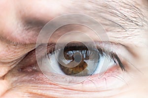 Close-up on male brown wide squinted in anger