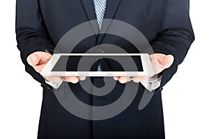 Close up on male hands holding digital tablet