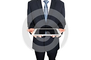 Close up on male hands holding digital tablet