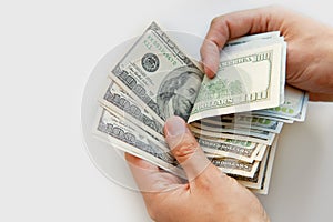 Close up of male hands with money