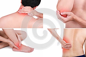 Close up male positions pains set with medicated isolated white photo