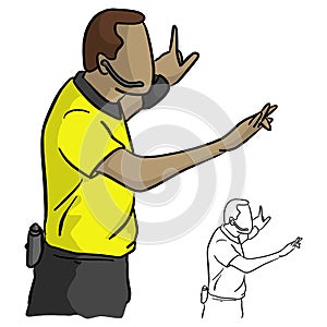Close-up male referee with yellow jersey shirt vector illustrati