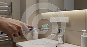 Morning Routine with Man Applying Toothpaste to Toothbrush