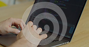 Close up Man coding html and programming on screen Monitors, development web, developer.