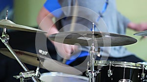 Close up on Man hands, Handsome musician playing drum set