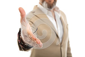 Close-up of man offering hand shake like closing deal