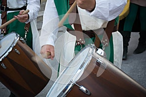 Close Up of Man Playing Drum at Medieval Village Festival