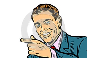 Close up Man pointing finger isolate on white background