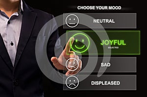 Unrecognizable man using selecting his mood online