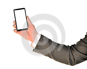 Close up of man using mobile smart phone