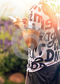 Close up of man using mobile smart phone