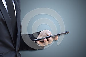 Close up of man using mobile smartphone