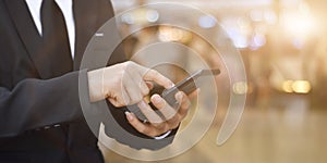 Close up of man using mobile smartphone