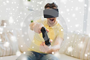 Close up of man in virtual reality headset playing