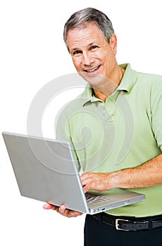 Close-up of a man working on laptop