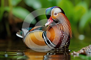 Close-up of mandarin duck swimming in water