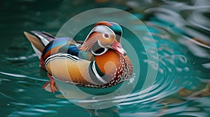 Close-up of mandarin duck swimming in water