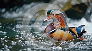 Close-up of mandarin duck swimming in water