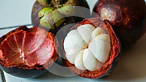 Close up the mangosteen on the table