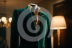 Close-up of a mannequin wearing a green jacket