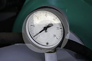 Close-up manometer with graduations on the pump of fire truck