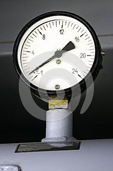 Close-up manometer with graduations on the pump of fire truck