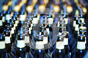 Close up of many bottles of beer