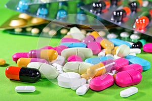 Close up of many colorful pills