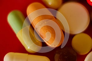 Close up of many colorful pills
