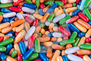 Close up of many colorful pills (medicines)