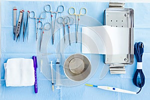 Many kind of medical equipment manage for surgeon to start operations in operating room. photo