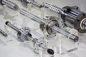 Close up many size of high quality and precision linear or lead drive of machine on table for industrial work