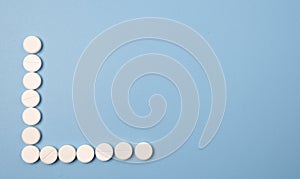 Close up of many white pills on blue background