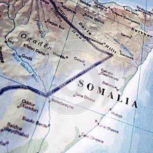 Close up map of Somalia
